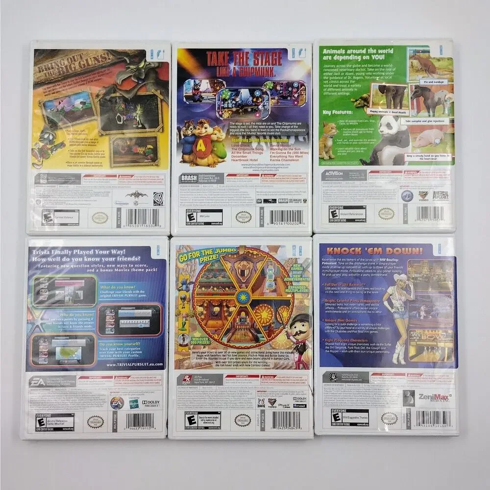 Wii 6 Game Lot Looney Tunes Carnival Games Trivial Pursuit Vet Life Bowling